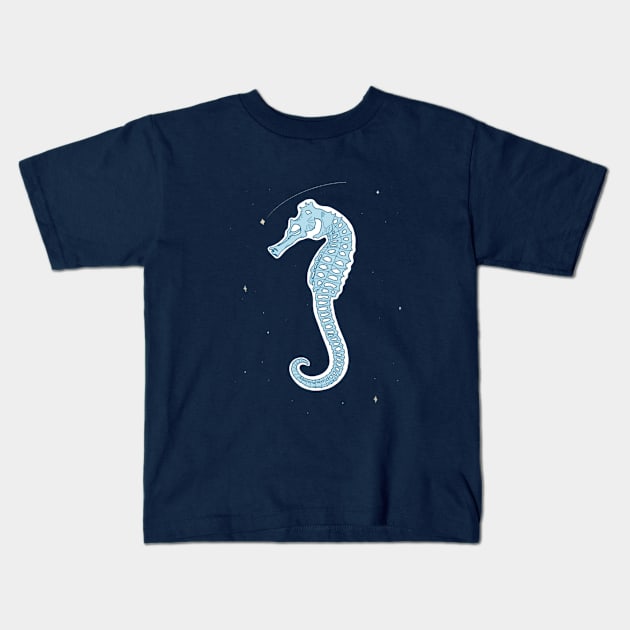 Seahorse Galaxy Skeleton Kids T-Shirt by mangojuju
